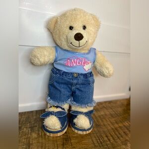 Build-A-Bear White Plush Bear – 15" w/ Angel Shirt & Denim Sandals